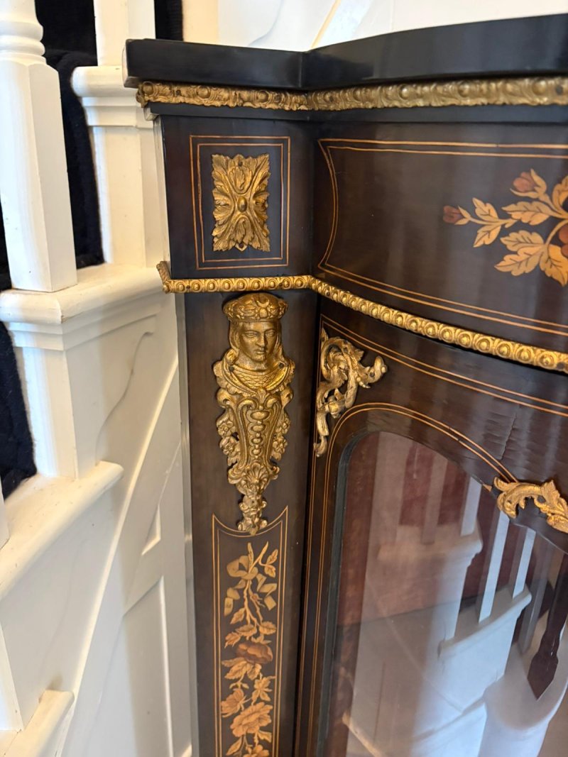 Outstanding Quality Antique Victorian Ebonised and Inlaid Floral Marquetry Credenza/Sideboard - Image 7